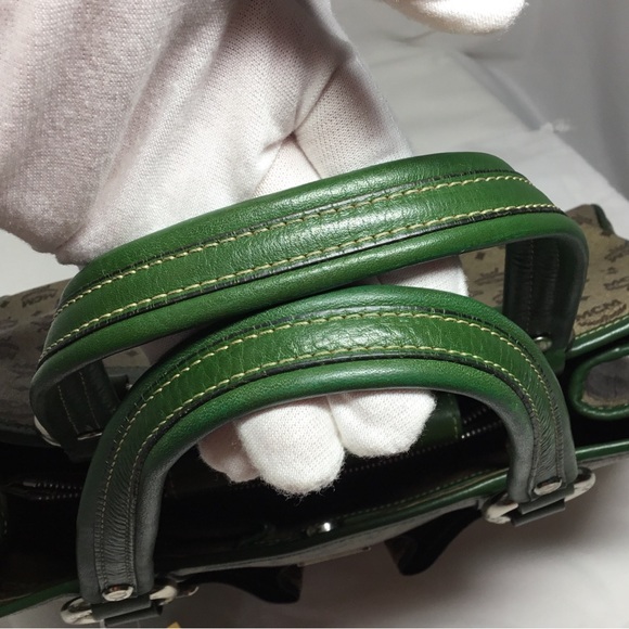 Authentic MCM Green and Brown Satchel with Monogram Print